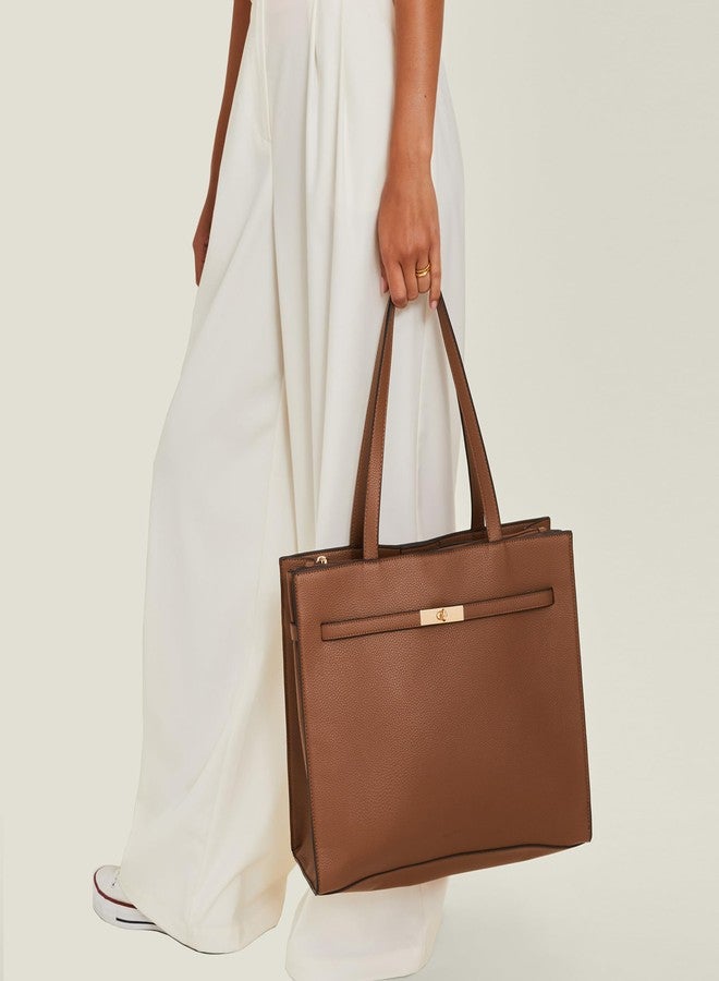 أكسيسورايز حقيبة يد نسائية بنية اللون من أكسسورايز لندن، مزودة بقفل معدني ملتوي | حقائب يد نسائية للاستخدام المكتبي | حقيبة عمل نسائية | حقيبة كتف نسائية - Image 2